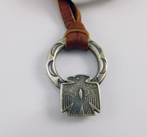 Jesse Robbins Stamped Silver Thunderbird Circle Pendant