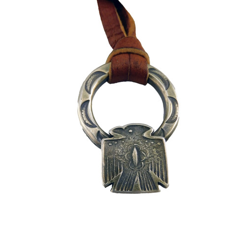 Jesse Robbins Stamped Silver Thunderbird Circle Pendant