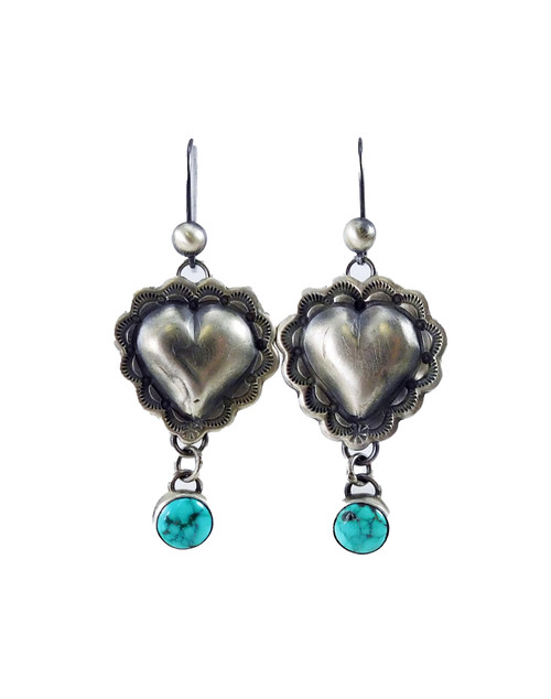 Jesse Robbins Coin Silver Dangle Hearts Earrings