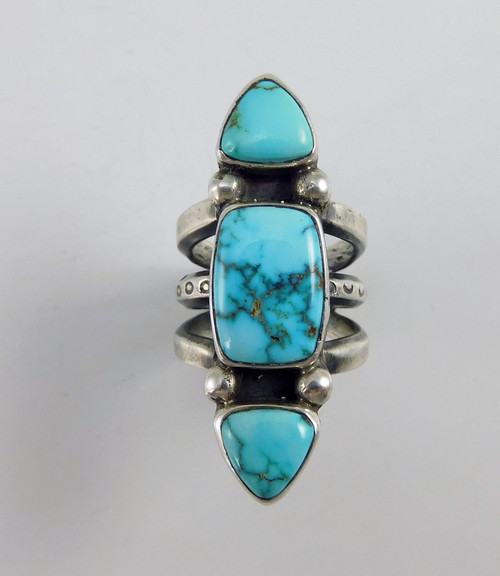 Jesse Robbins Coin Silver Ring with Lone Mountain Turquoise