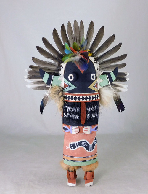 Large Traditional Hopi Broadface Whipper Kachina by Lenanghoya Poley of Bacavi.