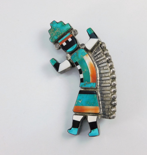 Vintage Zuni Inlay Rainbow Man Brooch by David Tsikewa