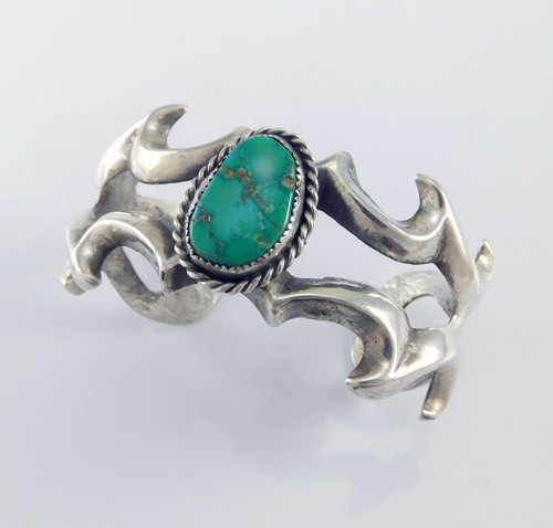 Vintage Dine' Tufa Cast silver Cuff Bracelet with Turquoise