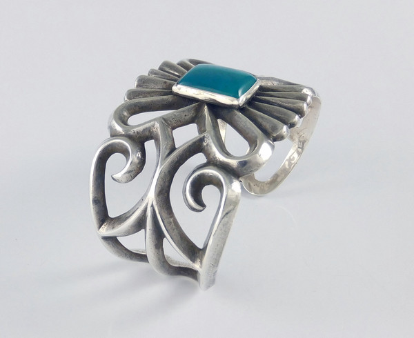 Tufa Cast Silver Cuff with Gem Chrysocolla