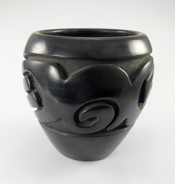 Stella Chavarria Carved Black Pottery Jar