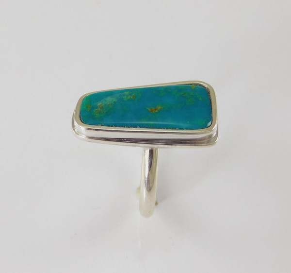 Modernist Silver Ring Blue Gem Turquoise Cheyenne Harris
