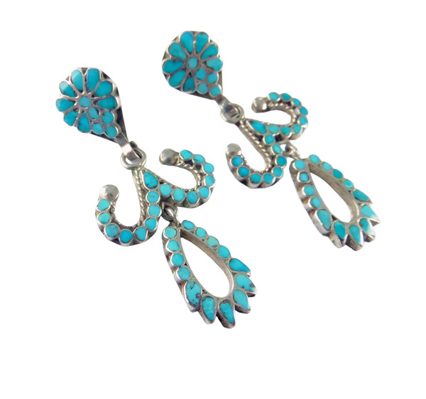 Turquoise Zuni Inlay Dangle Earrings by Dishta