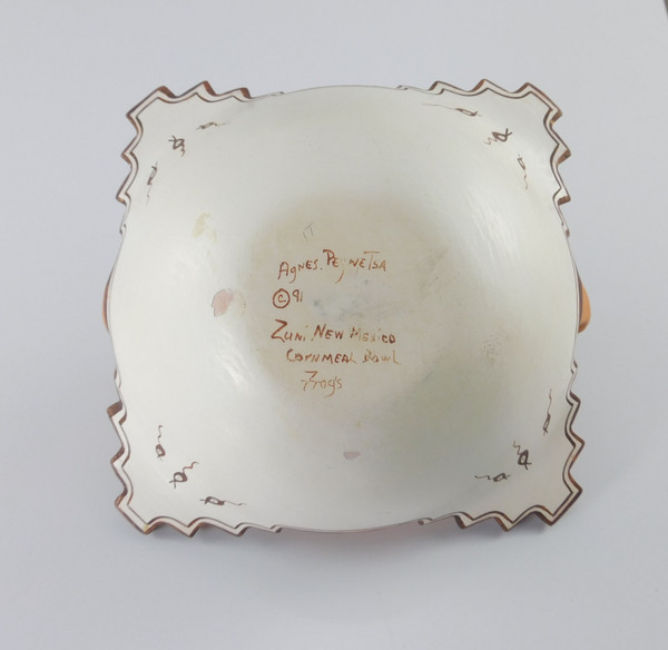 Zuni Corn Meal Bowl with frogs by Agnes Peynetsa