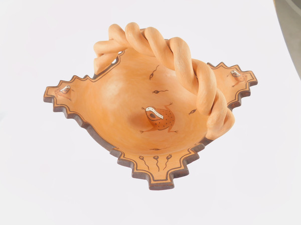 Zuni Corn Meal Bowl with frogs by Agnes Peynetsa