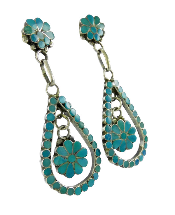 Dishta Dangle Earrings Zuni Indian Turquoise
