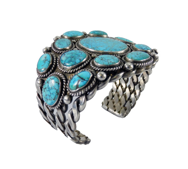 Large Cluster Number Eight Turquoise Silver Cuff