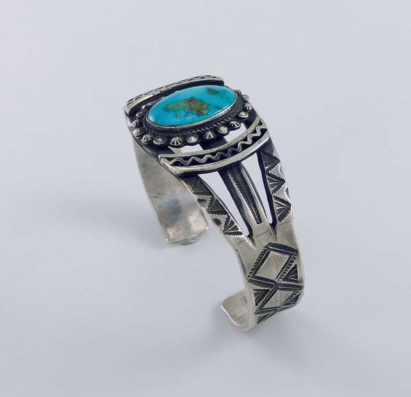 Ingot Silver Bracelet Blue Gem Turquoise