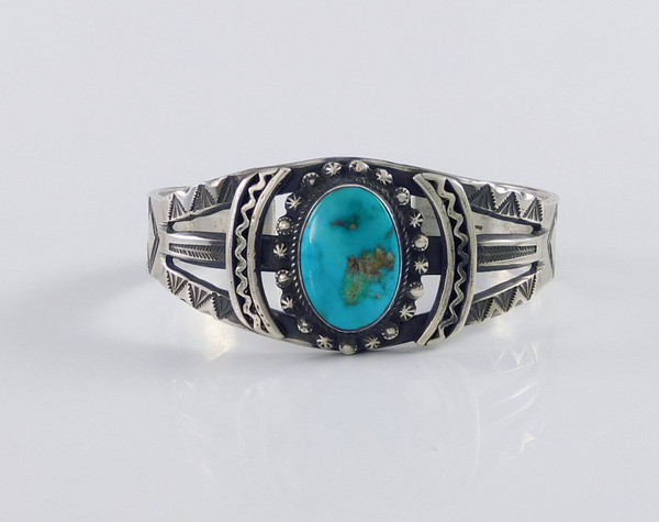 Ingot Silver Bracelet Blue Gem Turquoise
