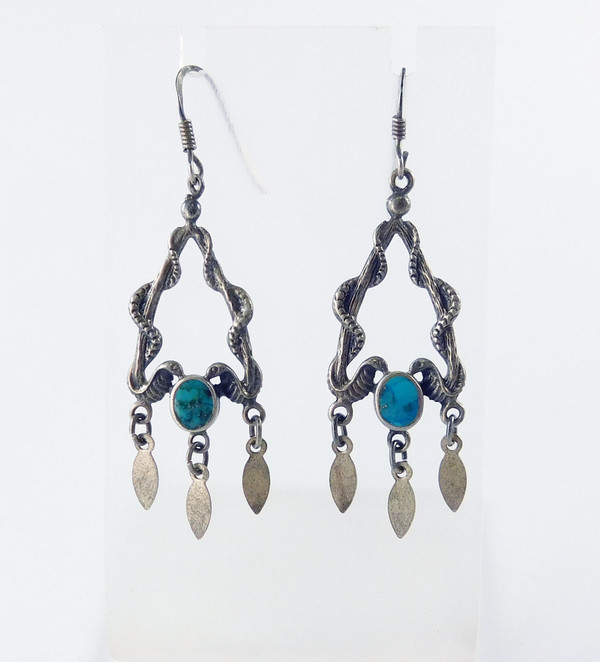 Vintage Pueblo Silver and Turquoise Dangle Earrings