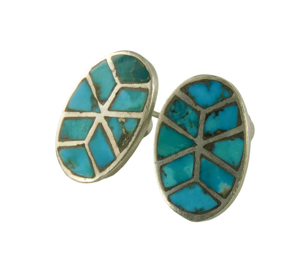 Zuni Inlay Blue Gem Turquoise Earrings