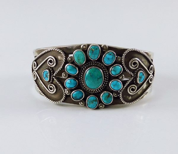 Vintage Turquoise Silver Bracelet With Hearts