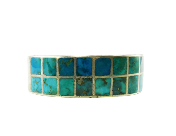 Vintage Zuni Inlay Blue Gem Silver Cuff Bracelet