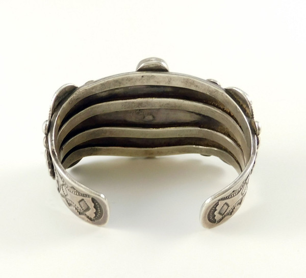 Antique Ingot Silver Cluster Turquoise Bracelet