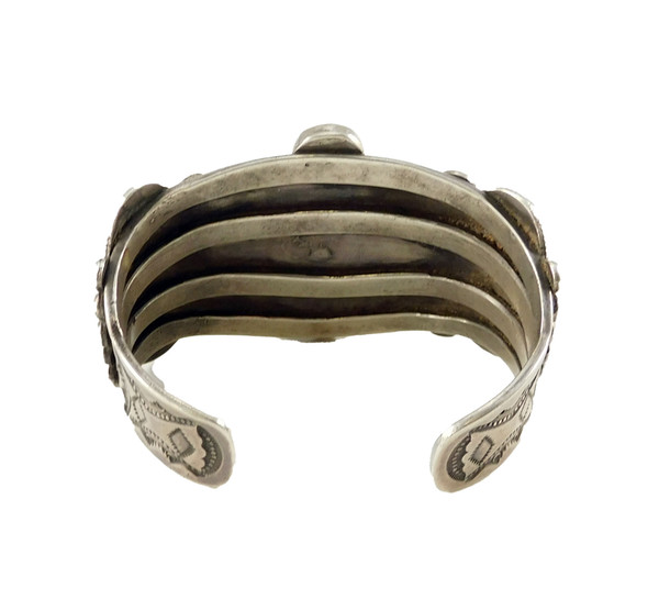 Antique Ingot Silver Cluster Turquoise Bracelet