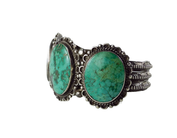 Three Turquoise Vintage Silver Bracelet