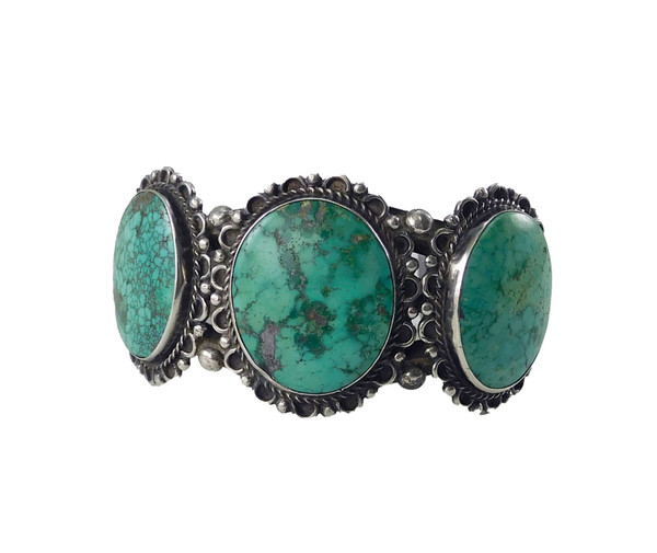 Three Turquoise Vintage
Silver Bracelet