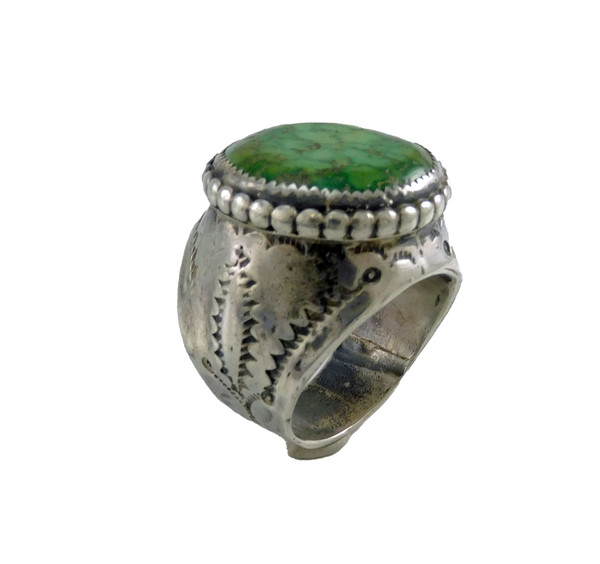 Vintage Silver Green Turquoise Giant Man's Ring