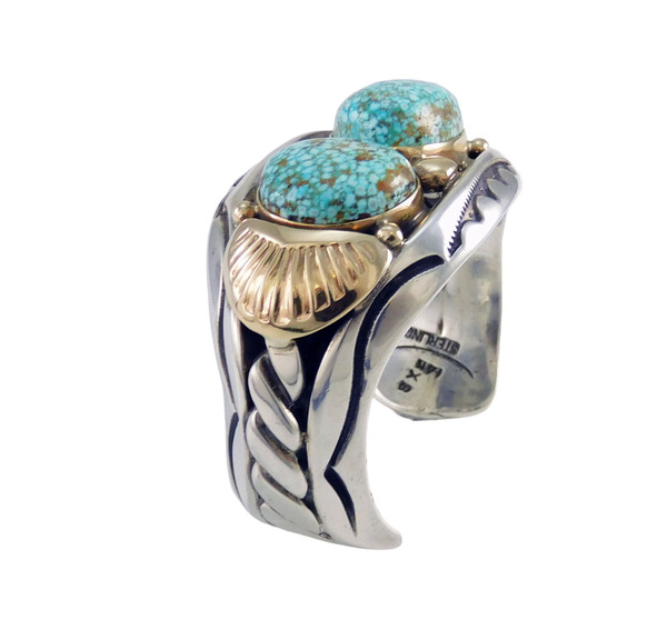 Orville Tsinnie XS Silver and Gold Cuff #8 Gold Web Turquoise