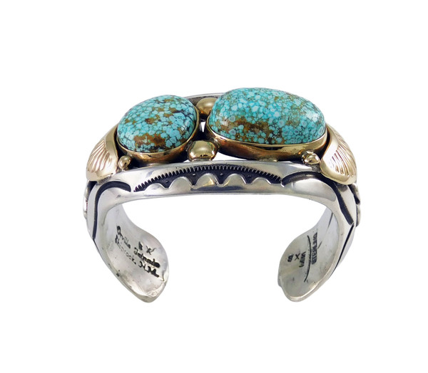 Orville Tsinnie XS Silver and Gold Cuff #8 Gold Web Turquoise