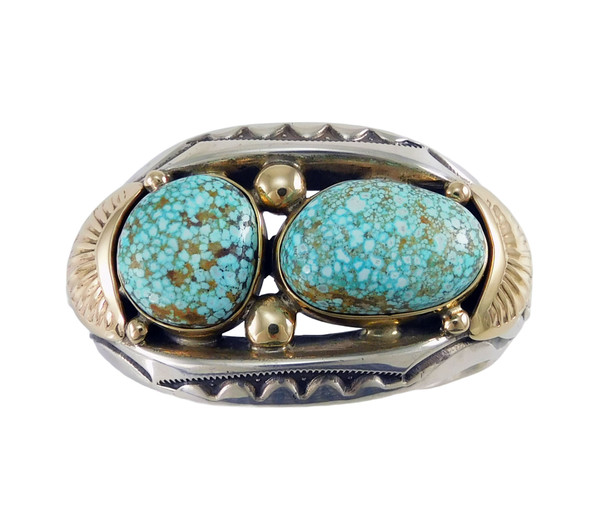 Orville Tsinnie XS Silver and Gold Cuff #8 Gold Web Turquoise