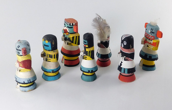 Group of 7 Route 66 Kachina Dolls 1950s Pentewa and Sakiestewa