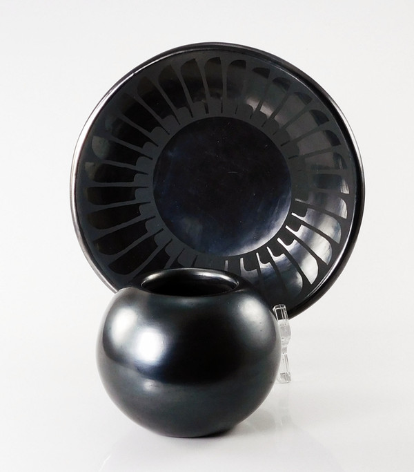 Two black pottery by Maria Martinez