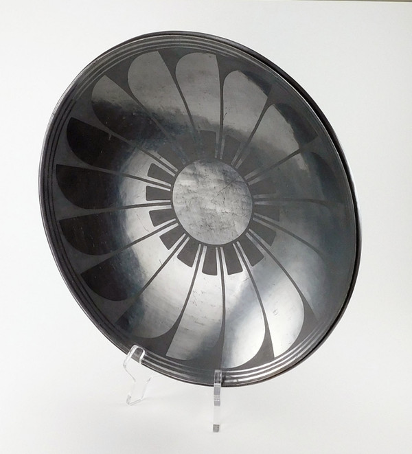 Large Black Feather Plate by Marie Maria Martinez