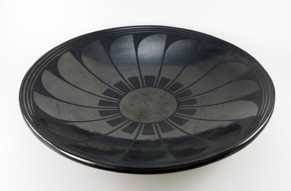Large Black Feather Plate by Marie Maria Martinez