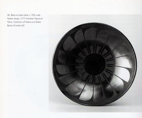 Large Black Feather Plate by Marie Maria Martinez