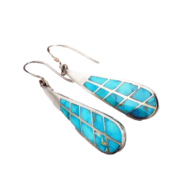 Vintage Channel Inlay Turquoise Dangle Earrings