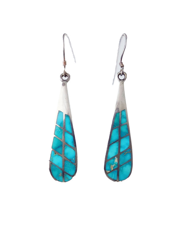 Vintage Channel Inlay Turquoise Dangle Earrings