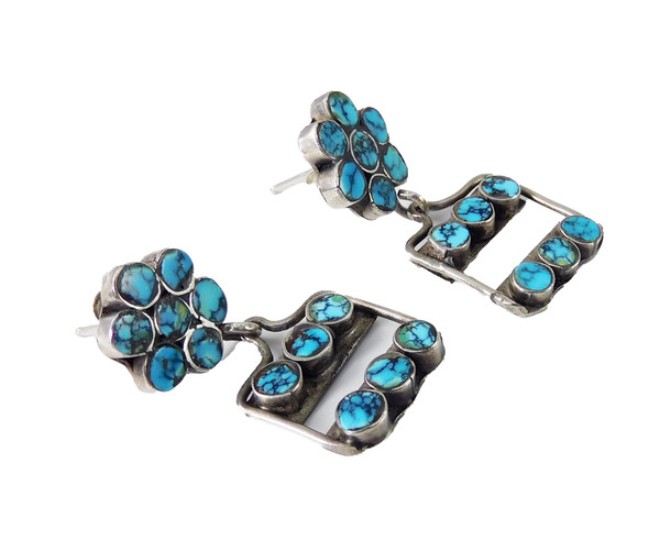 Vintage Zuni Number Eight Turquoise Dangle Earrings