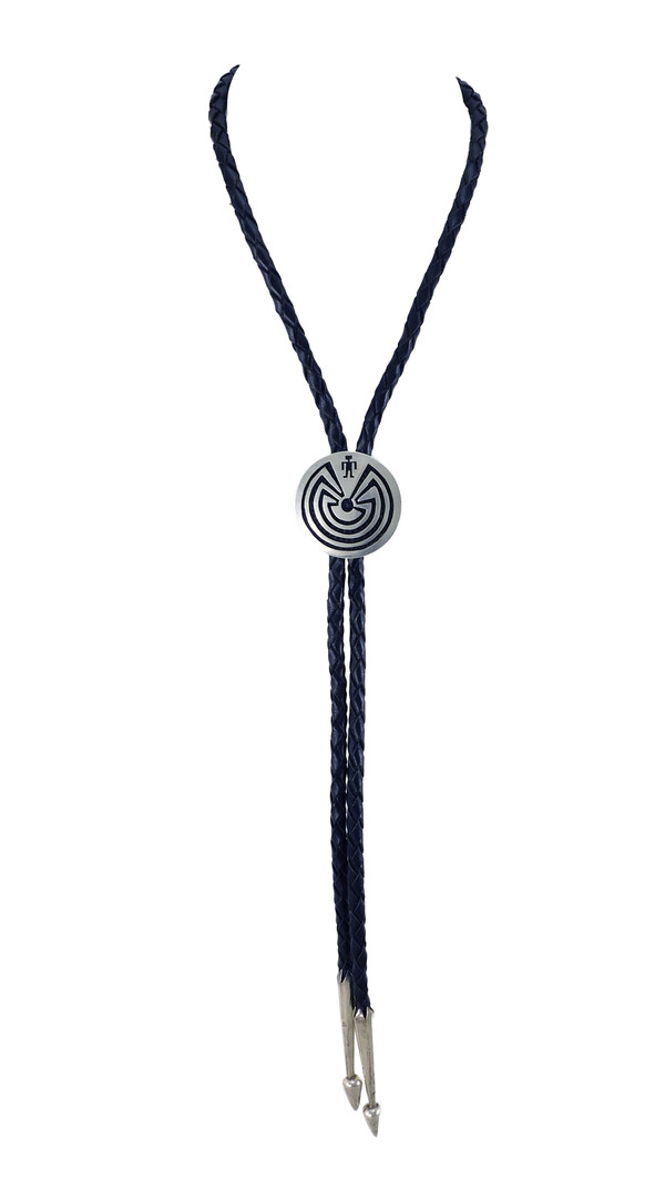 Bernard Dewahoya Hopi Silver Man in Maze Bola Tie