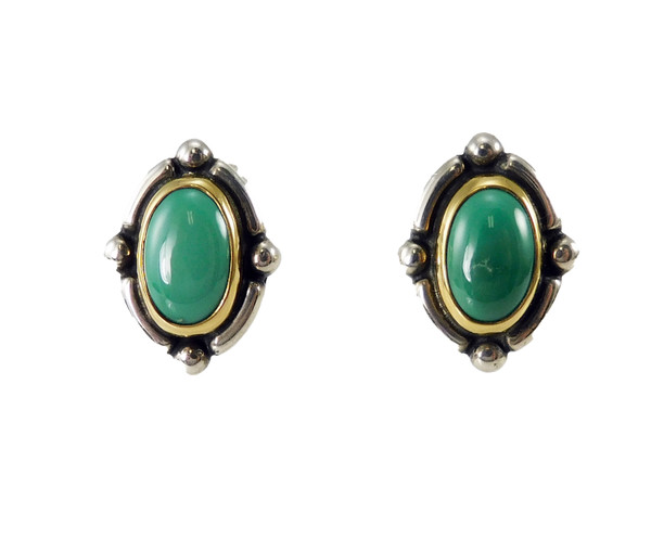 Fox Turquoise Gold and Silver Earrings Tim Bedah