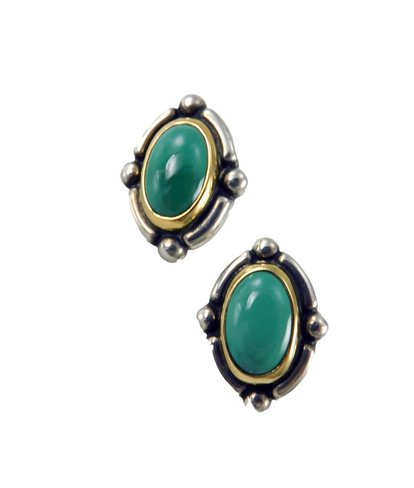 Fox Turquoise Gold and Silver Earrings Tim Bedah