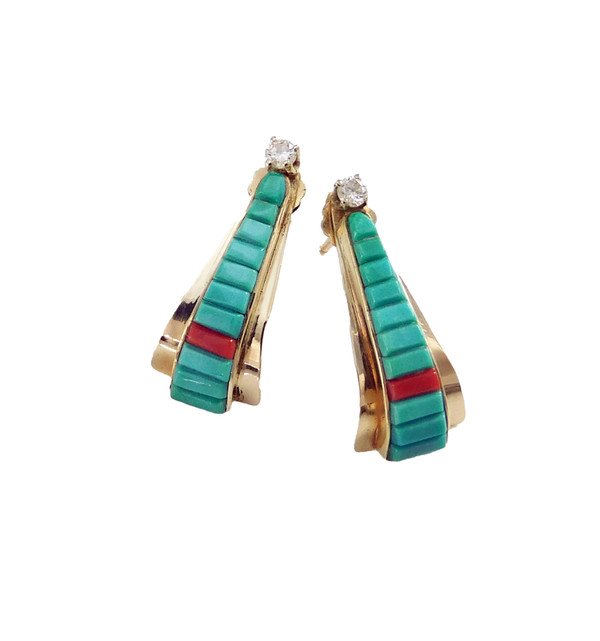 Scott Differient Gold and Turquoise Earrings