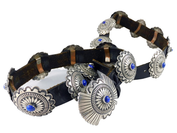 Small Silver Conchas Belt With Lapis