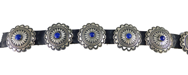 Small Silver Conchas Belt With Lapis
