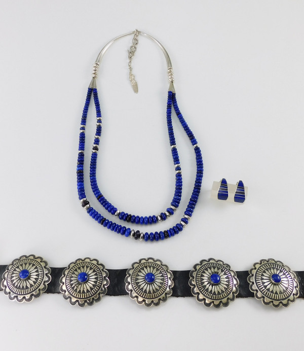 Small Silver Conchas Belt With Lapis and necklace sold separately