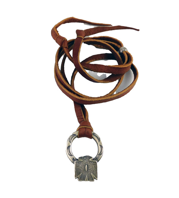 Jesse Robbins Stamped Silver Thunderbird Circle Pendant