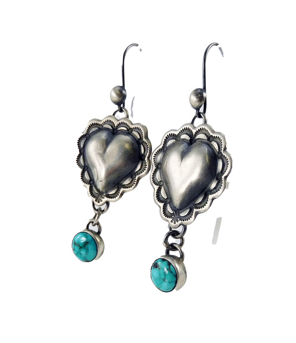 Jesse Robbins Coin Silver Dangle Hearts Earrings