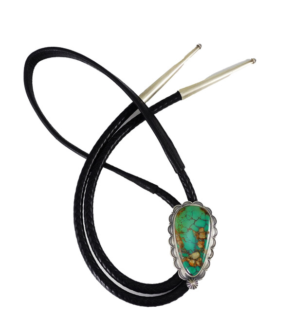 Jesse Robbins Coin Silver Bola Tie with Royston Turquoise