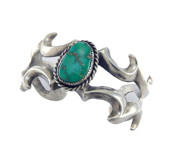 Vintage Dine' Tufa Cast silver Cuff Bracelet with Turquoise