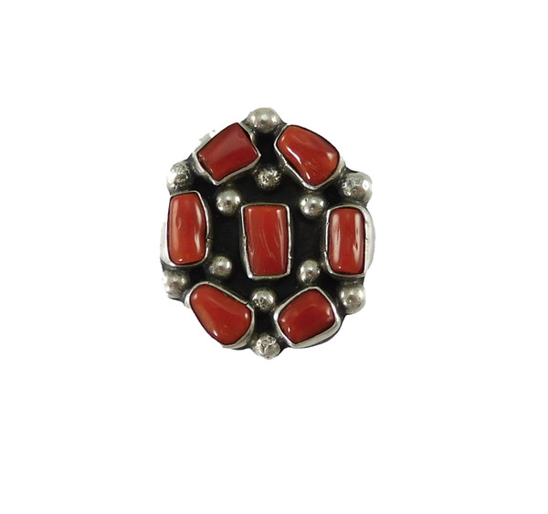 Gilbert Tom Silver and Coral Cluster  Ring