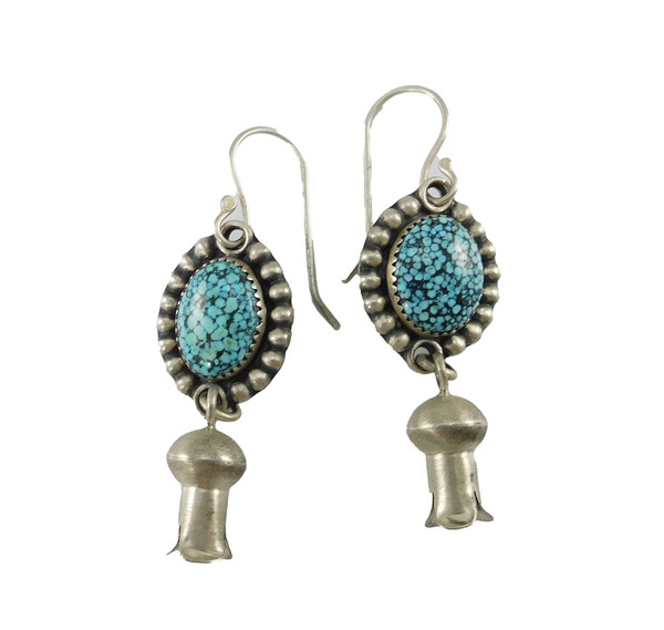 Moe Muskett SpiderWeb Turquoise Squash Blossom Earrings
